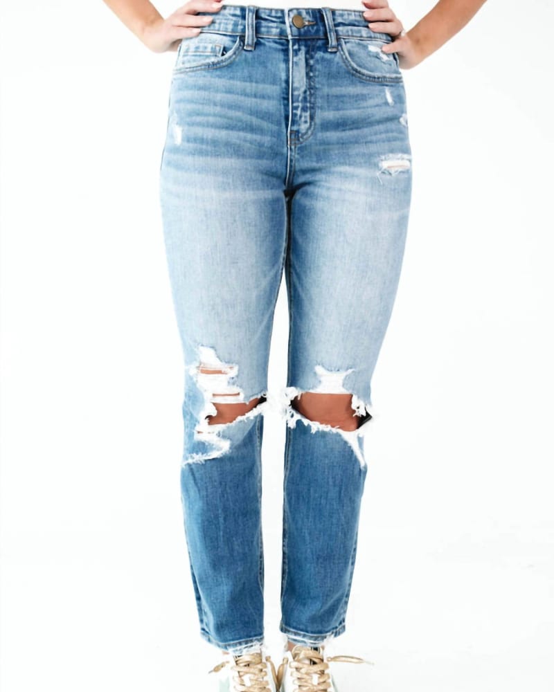 Front of a model wearing a size 32 Straight Leg Jean in Fleetwood in Fleetwood by FLYING MONKEY. | dia_product_style_image_id:326266